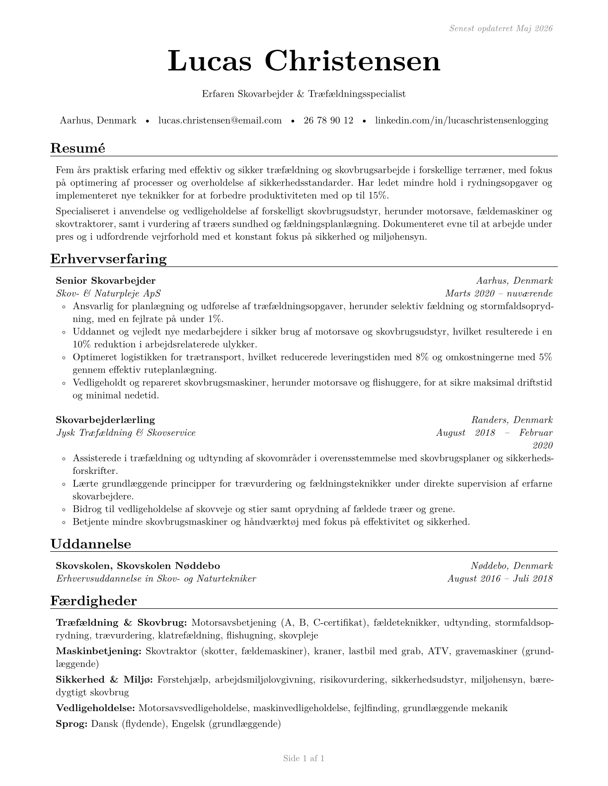 Logging Workers, All Other CV in Danish — page 1