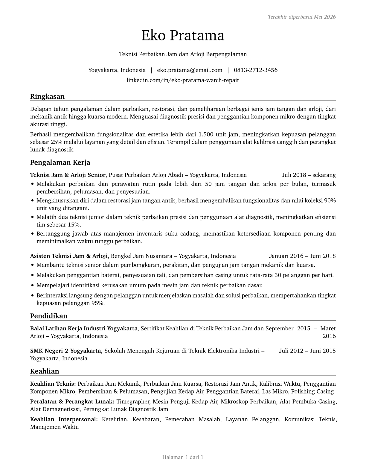 Watch and Clock Repairers CV in Indonesian — page 1