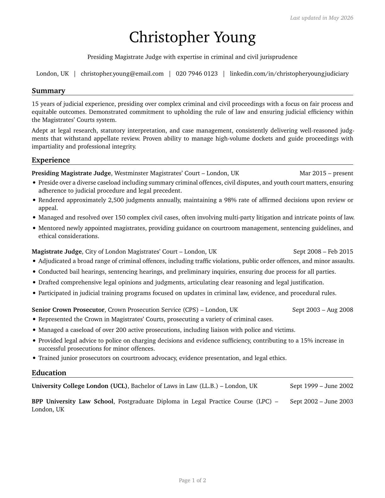 Judges, Magistrate Judges, and Magistrates CV in English — page 1