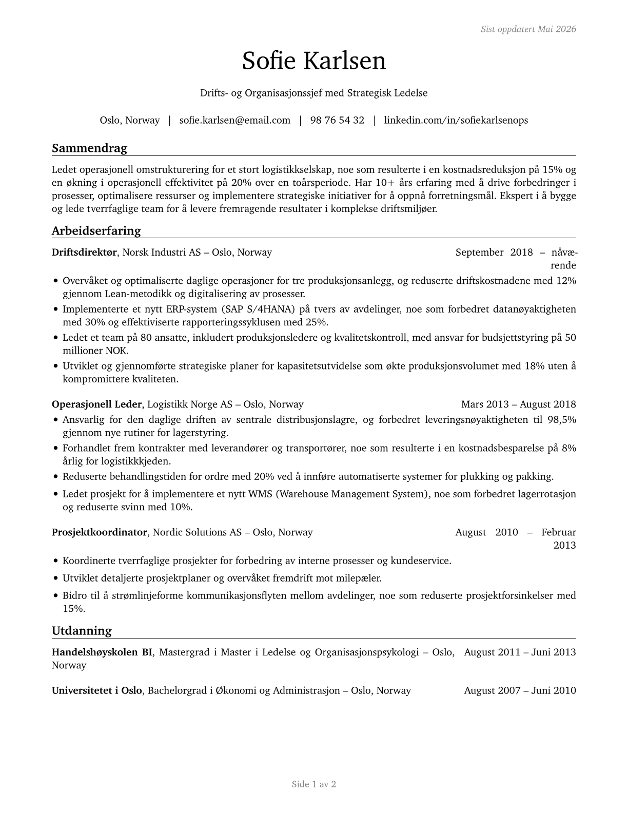 General and Operations Managers CV in Norwegian_bokmal — page 1