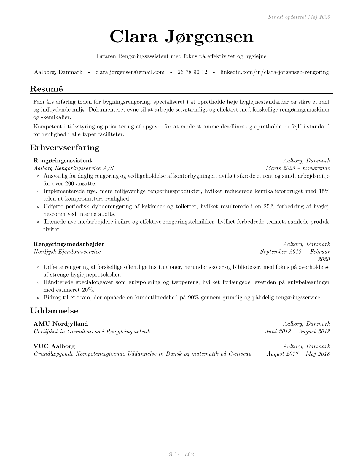 Building Cleaning Workers, All Other CV in Danish — page 1