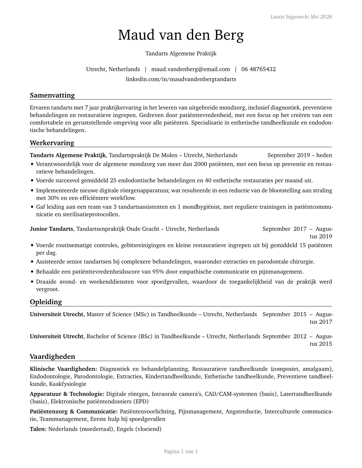 Dentists, General CV in Dutch — page 1