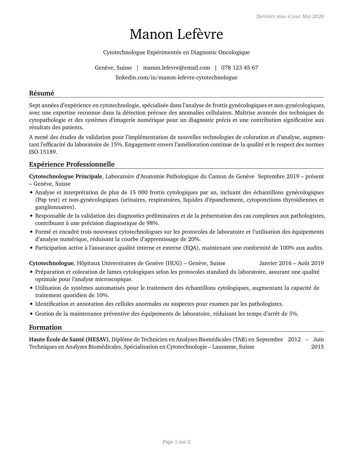 Cytotechnologists CV in French — page 1