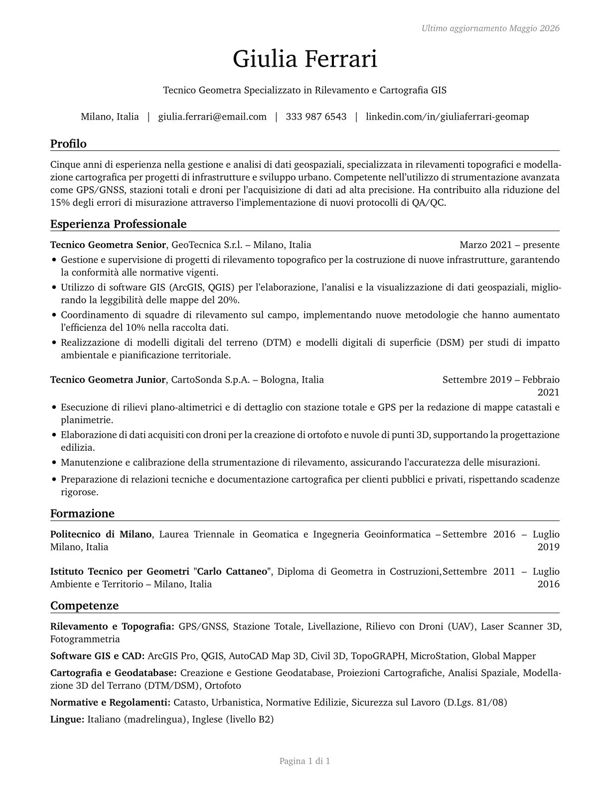 Surveying and Mapping Technicians CV in Italian — page 1
