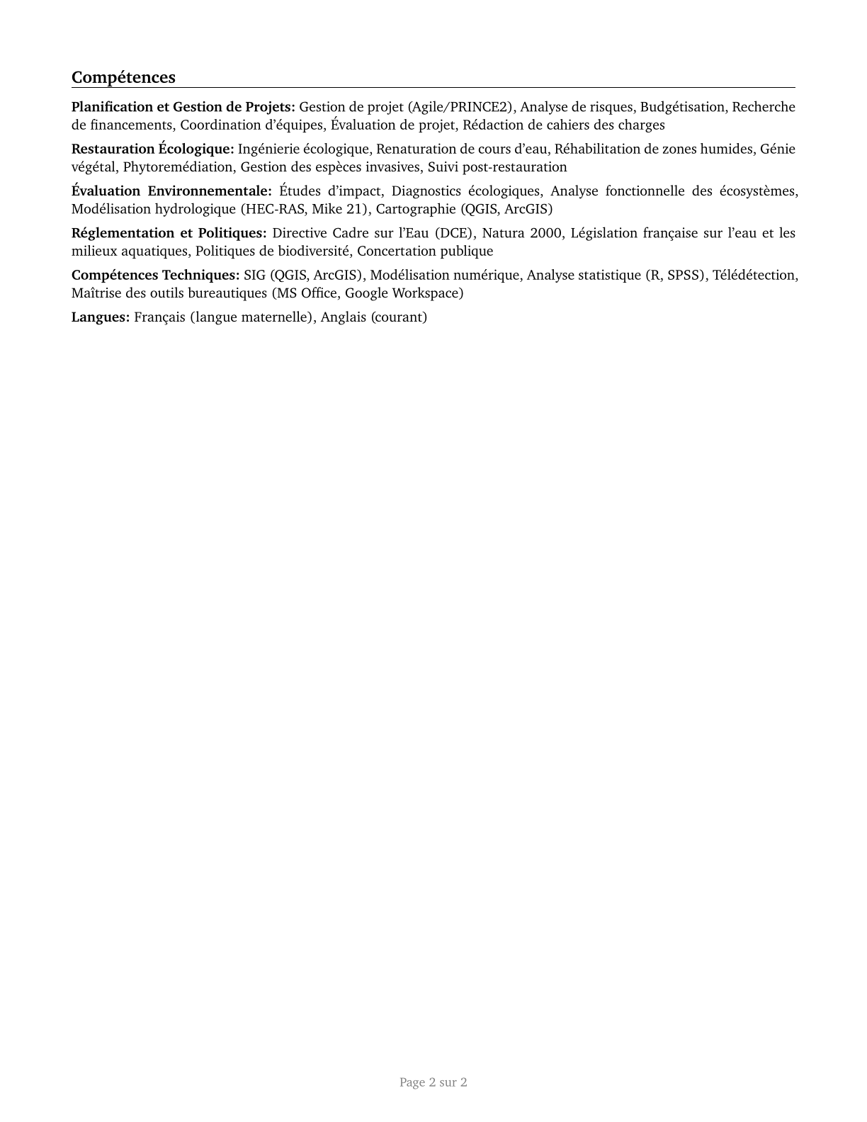 Environmental Restoration Planners CV in French — page 2