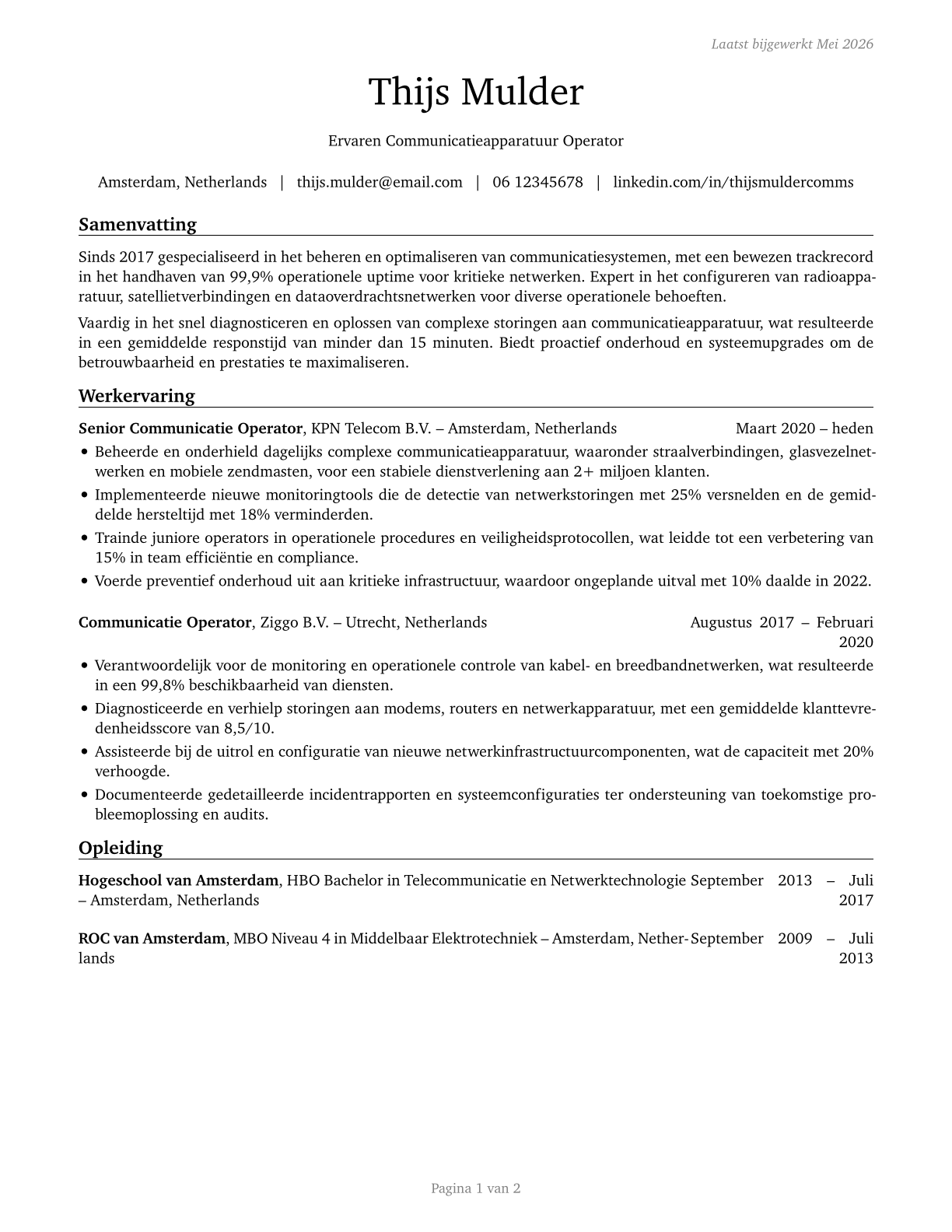 Communications Equipment Operators, All Other CV in Dutch — page 1
