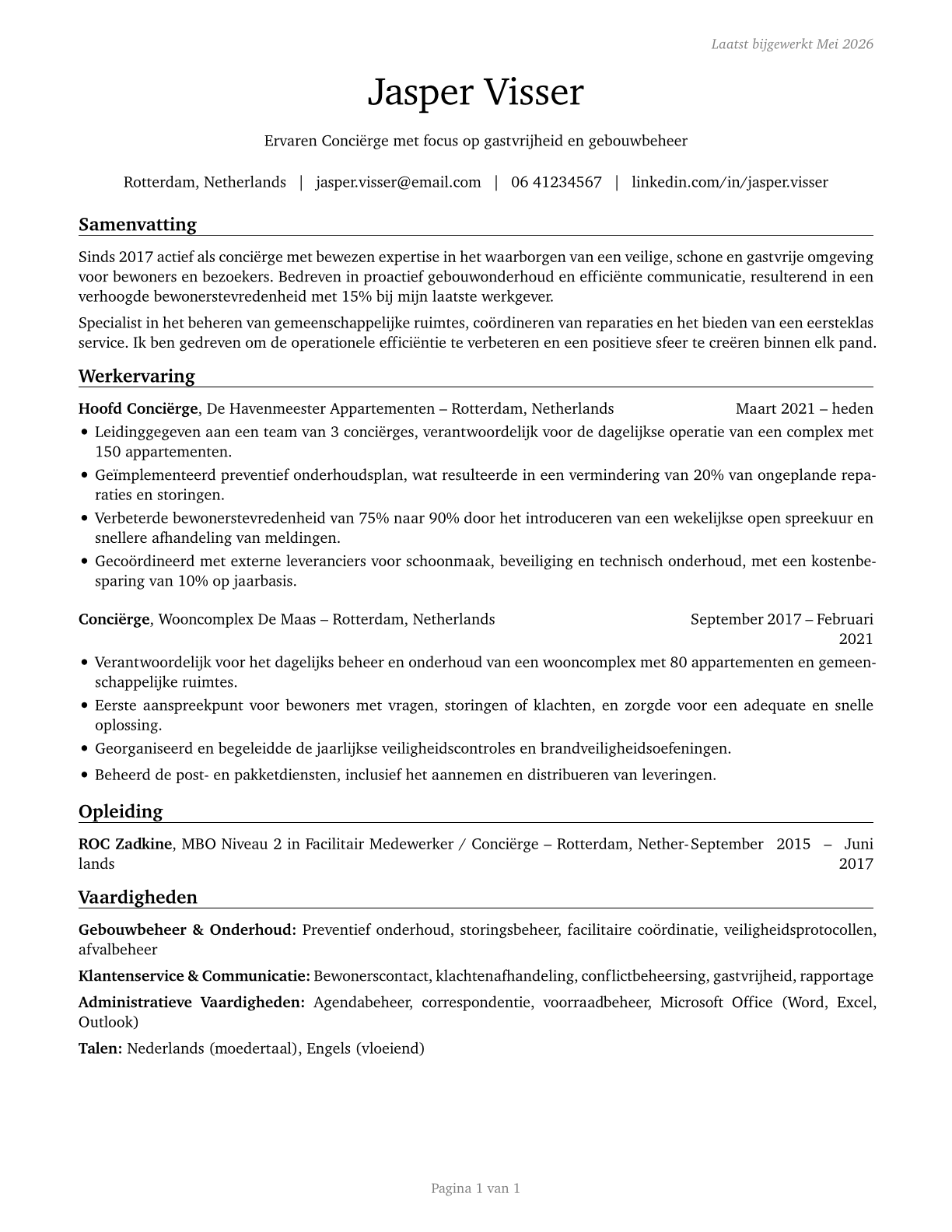 Concierges CV in Dutch — page 1
