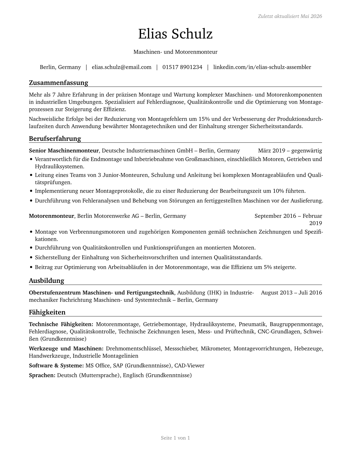 Engine and Other Machine Assemblers CV in German — page 1