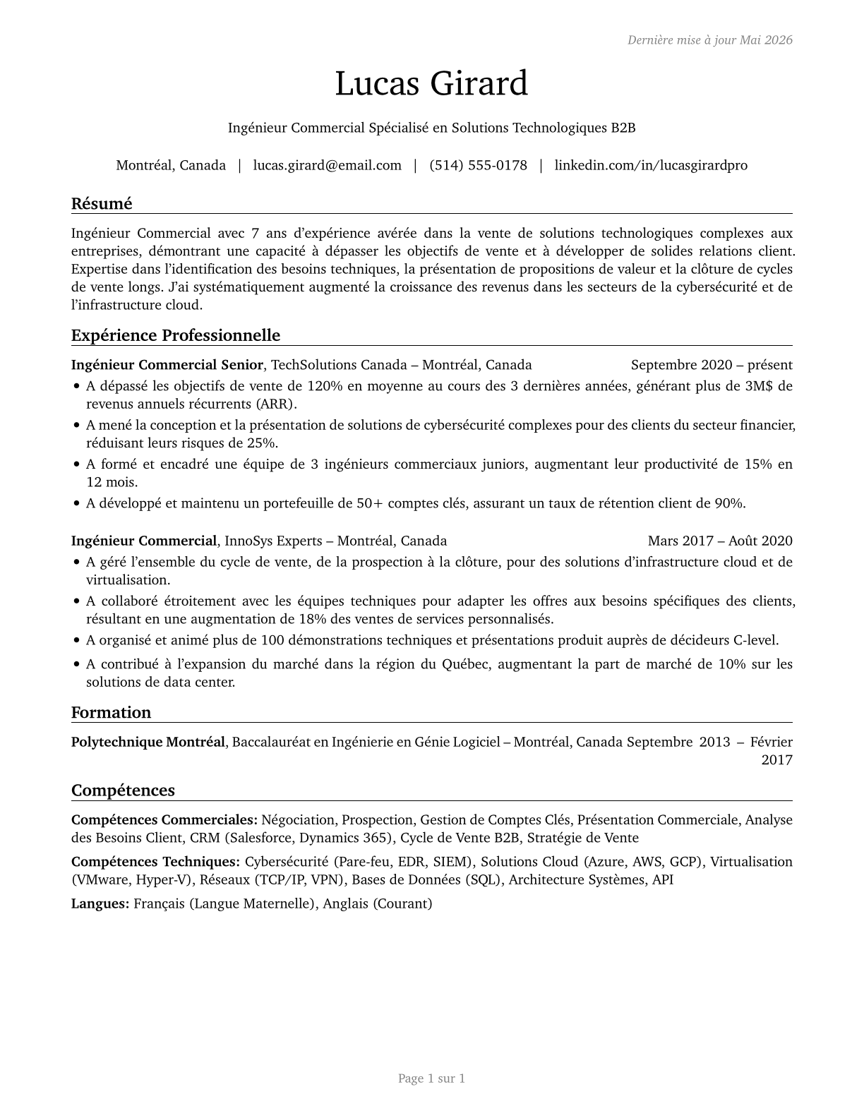 Sales Engineers CV in French — page 1