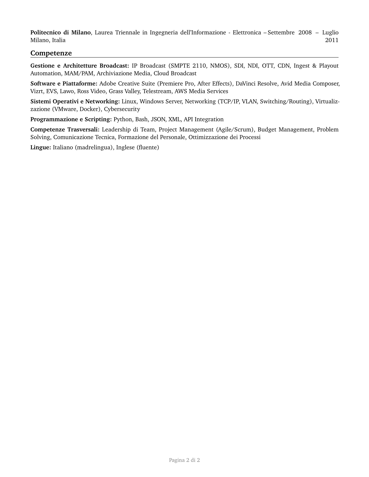 Media Technical Directors/Managers CV in Italian — page 2