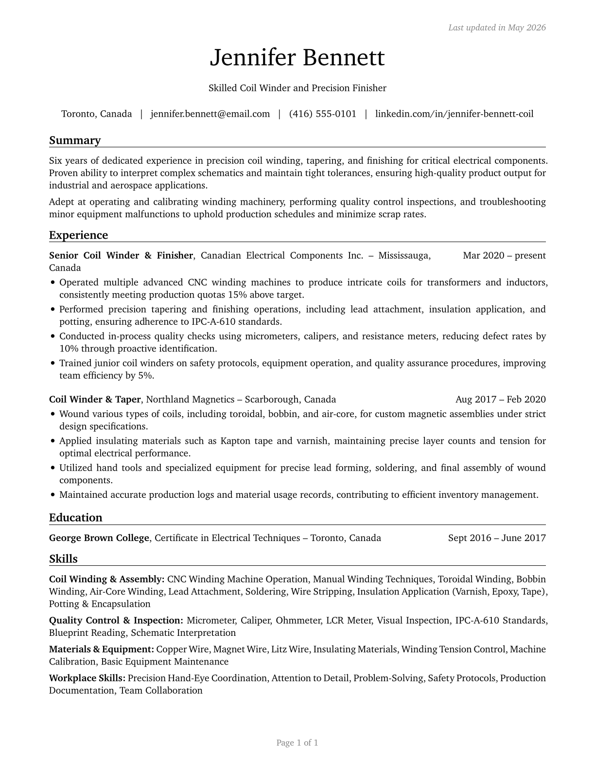 Coil Winders, Tapers, and Finishers CV in English — page 1