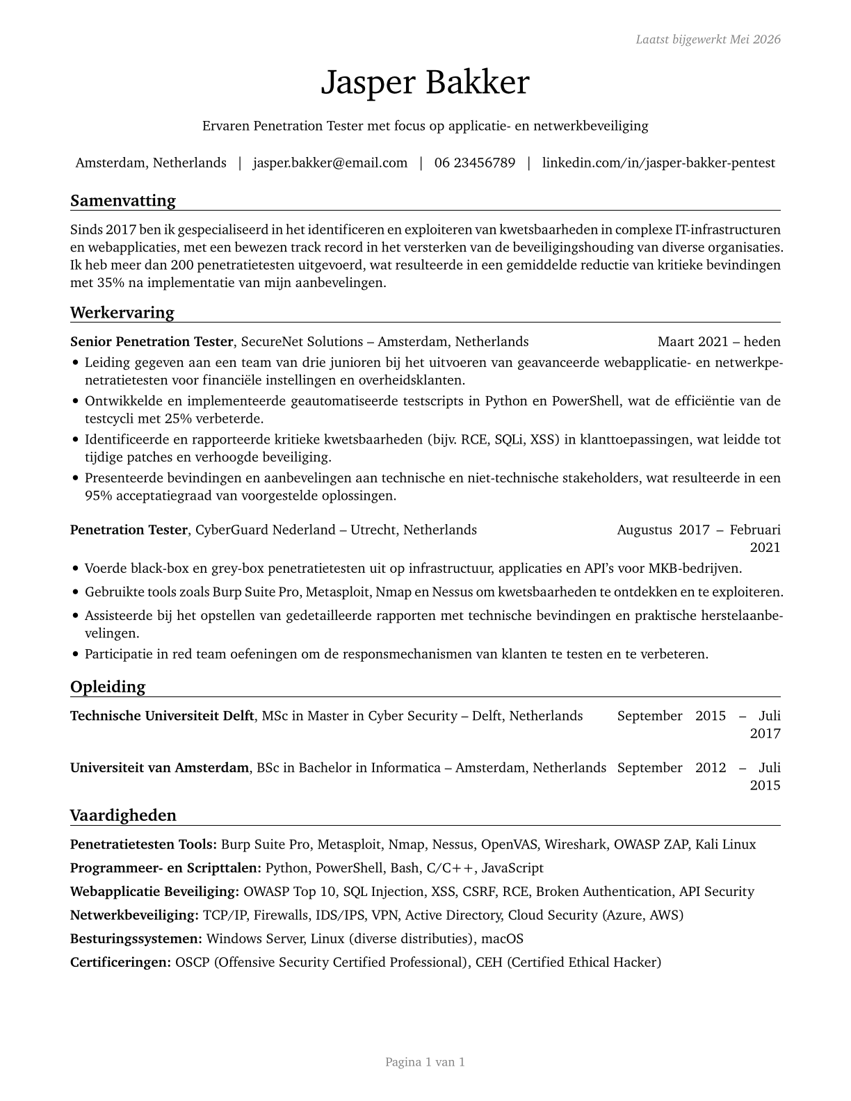 Penetration Testers CV in Dutch — page 1