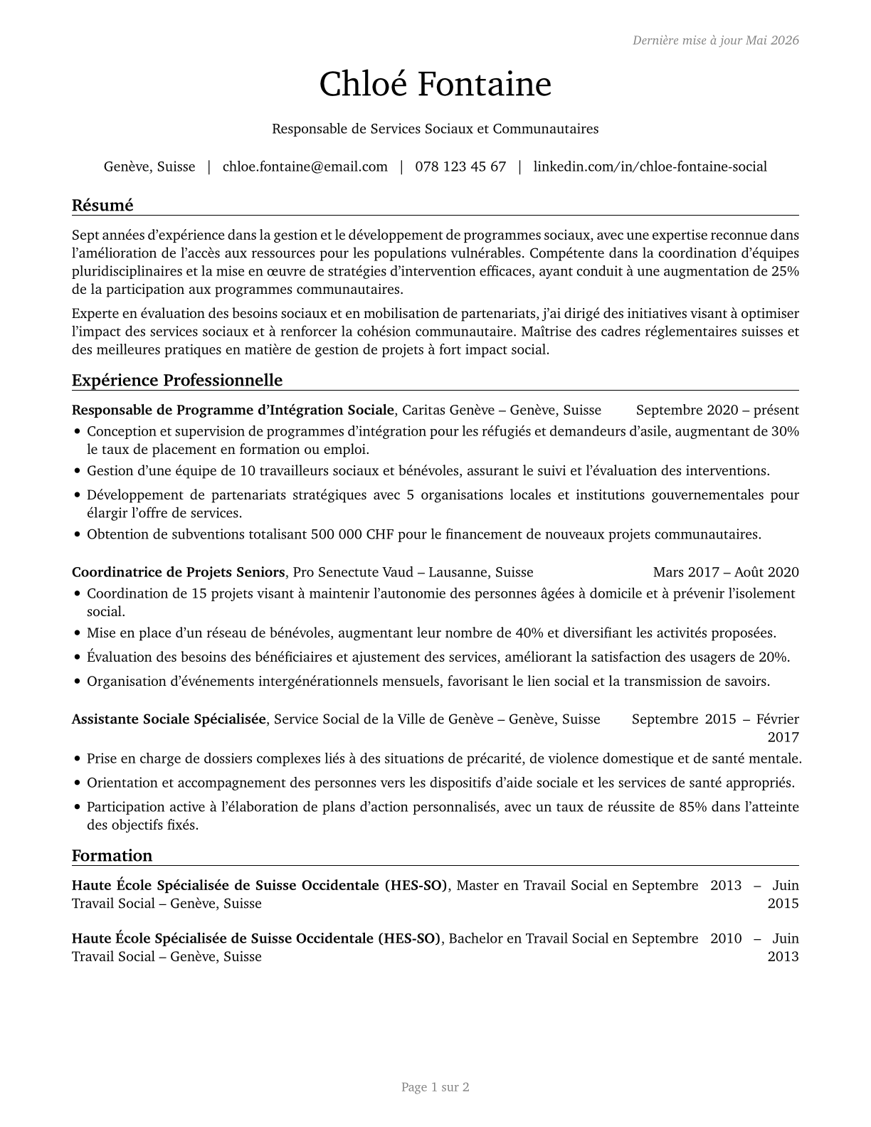 Social and Community Service Managers CV in French — page 1