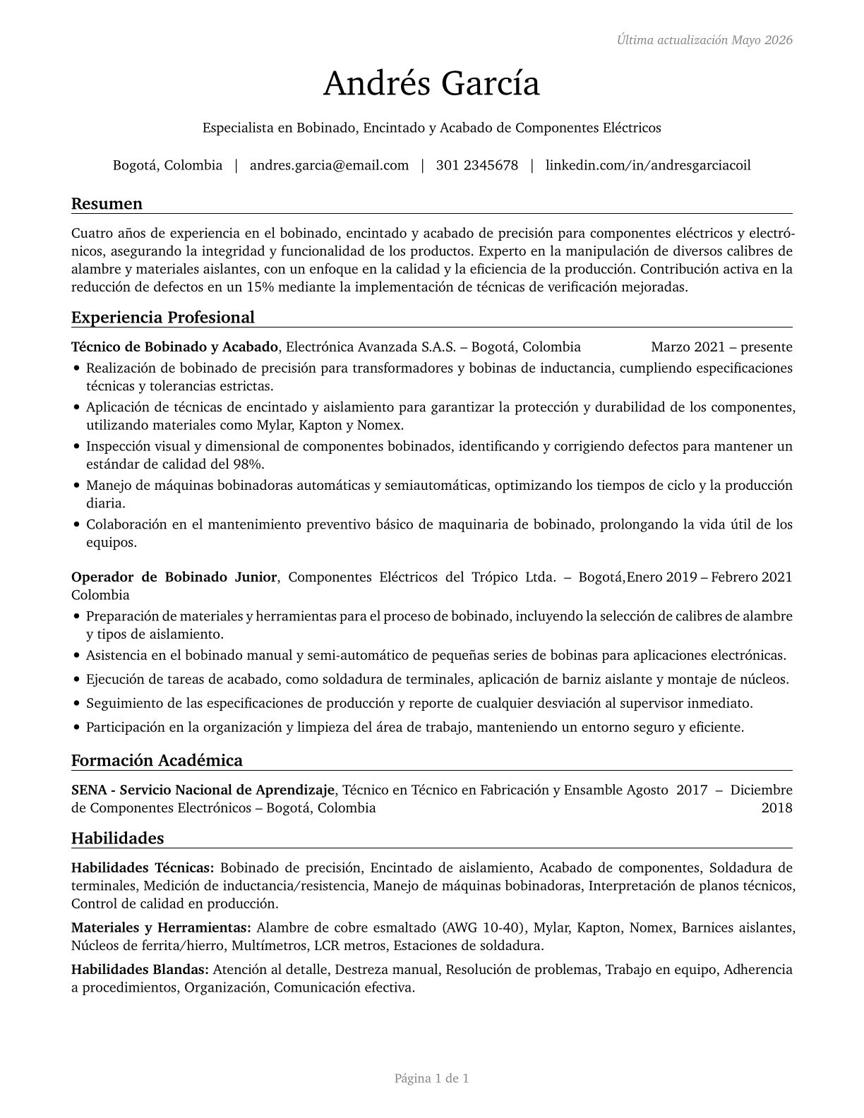 Coil Winders, Tapers, and Finishers CV in Spanish — page 1