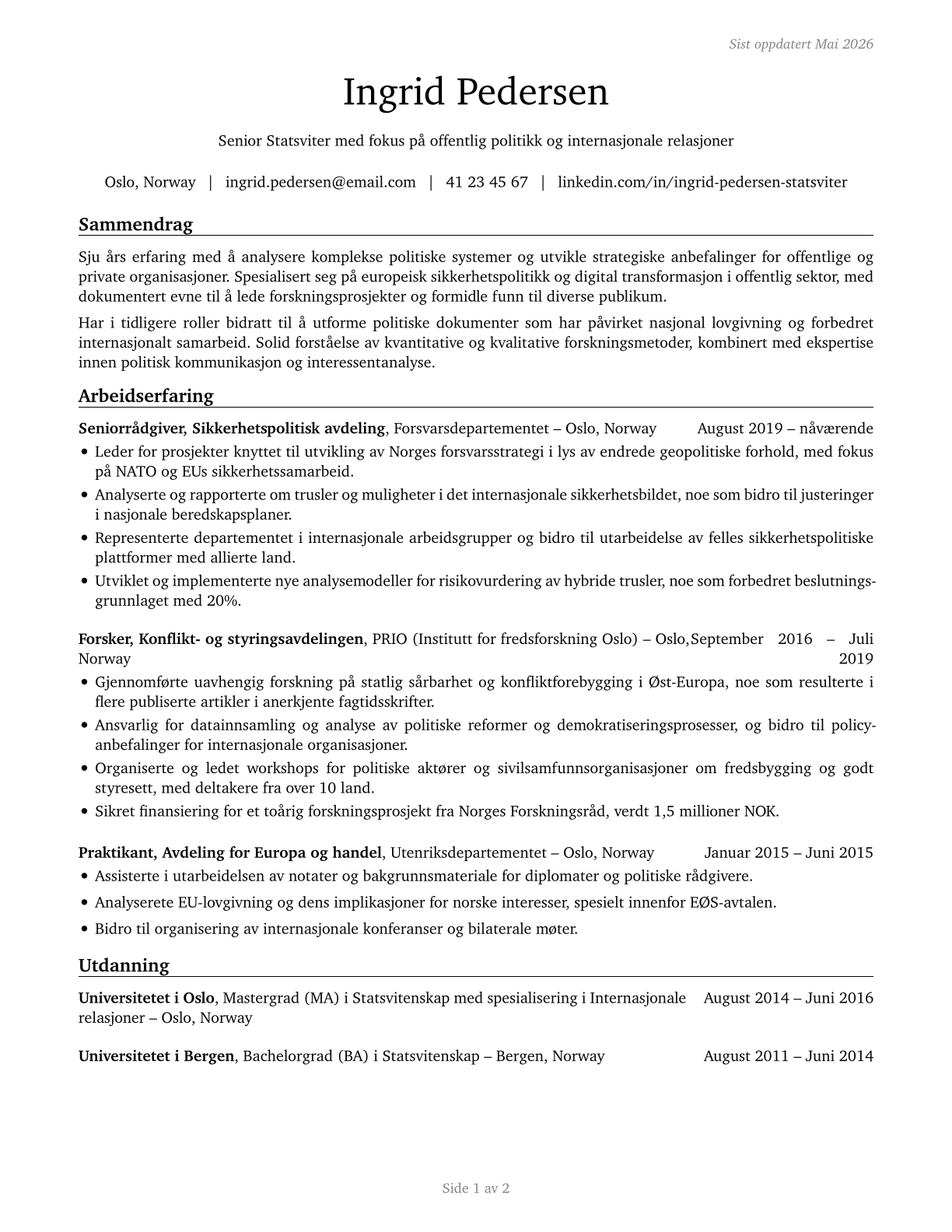 Political Scientists CV in Norwegian_bokmal — page 1