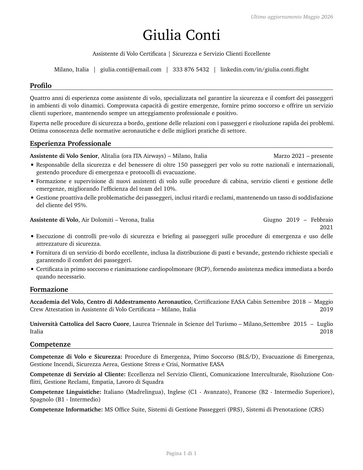Flight Attendants CV in Italian — page 1