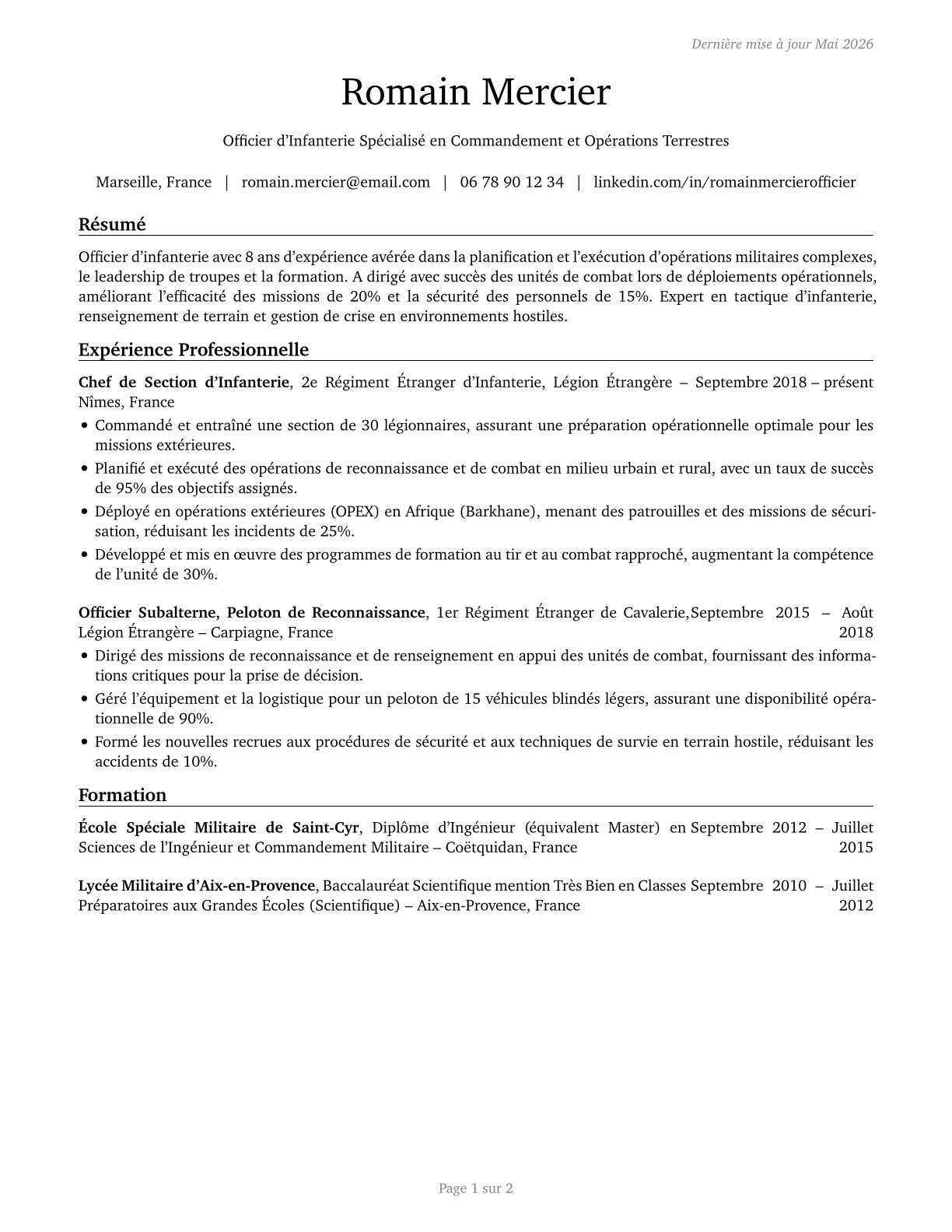 Infantry Officers CV in French — page 1