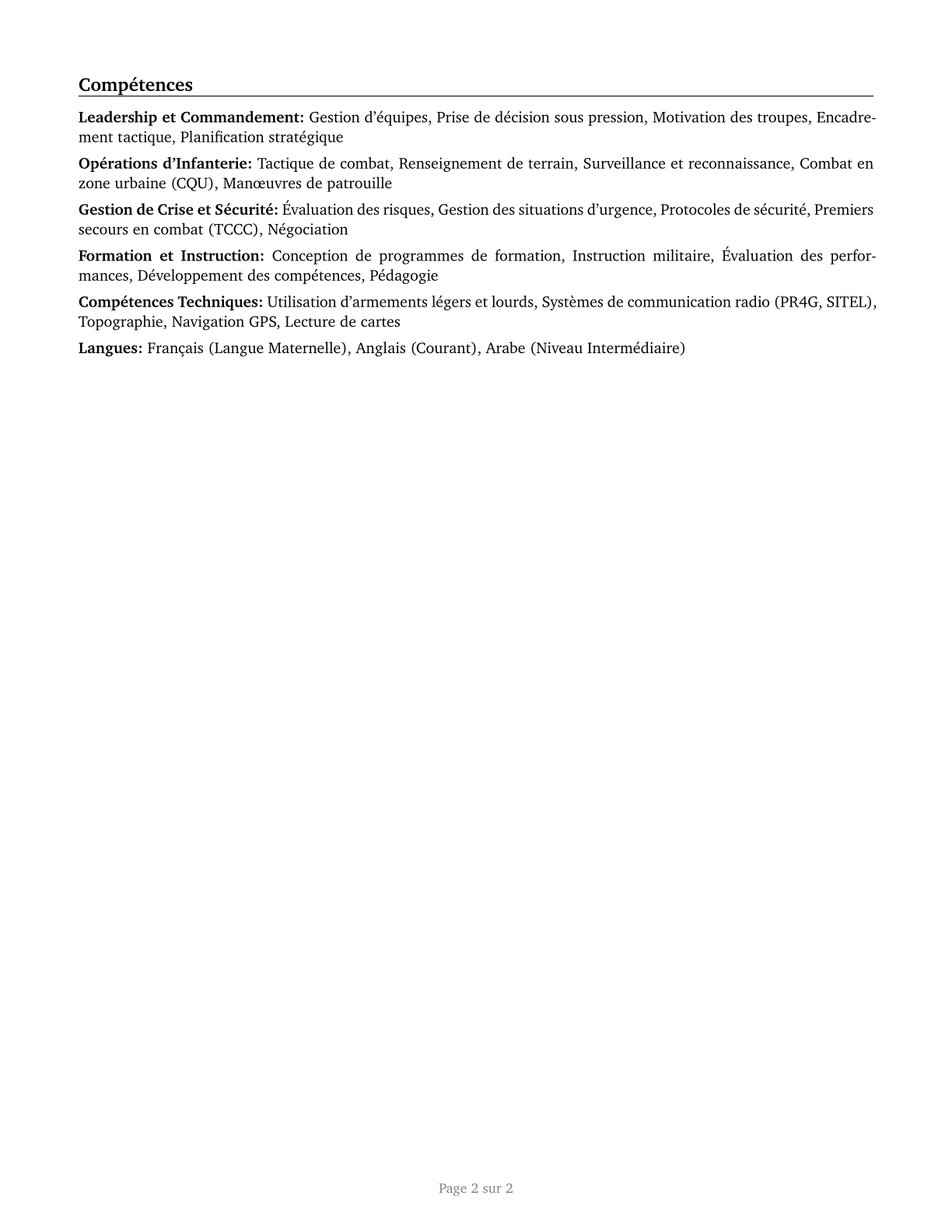 Infantry Officers CV in French — page 2