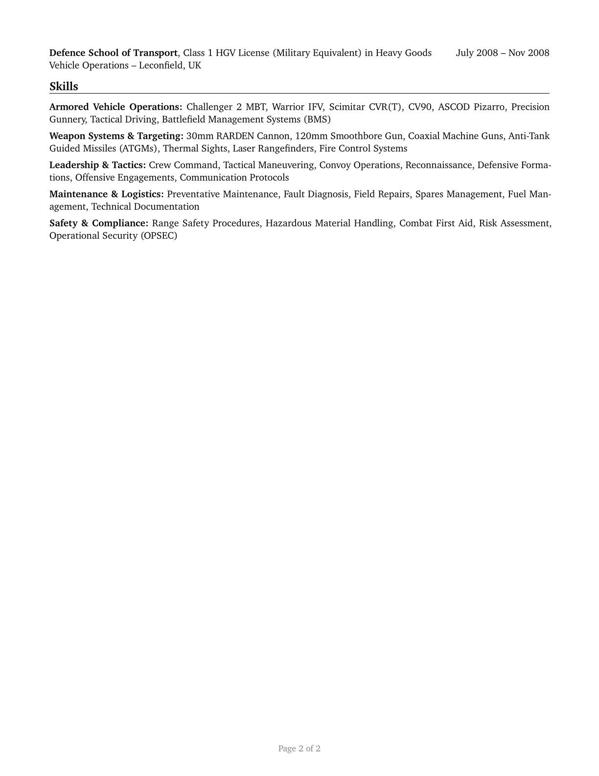 Armored Assault Vehicle Crew Members CV in English — page 2