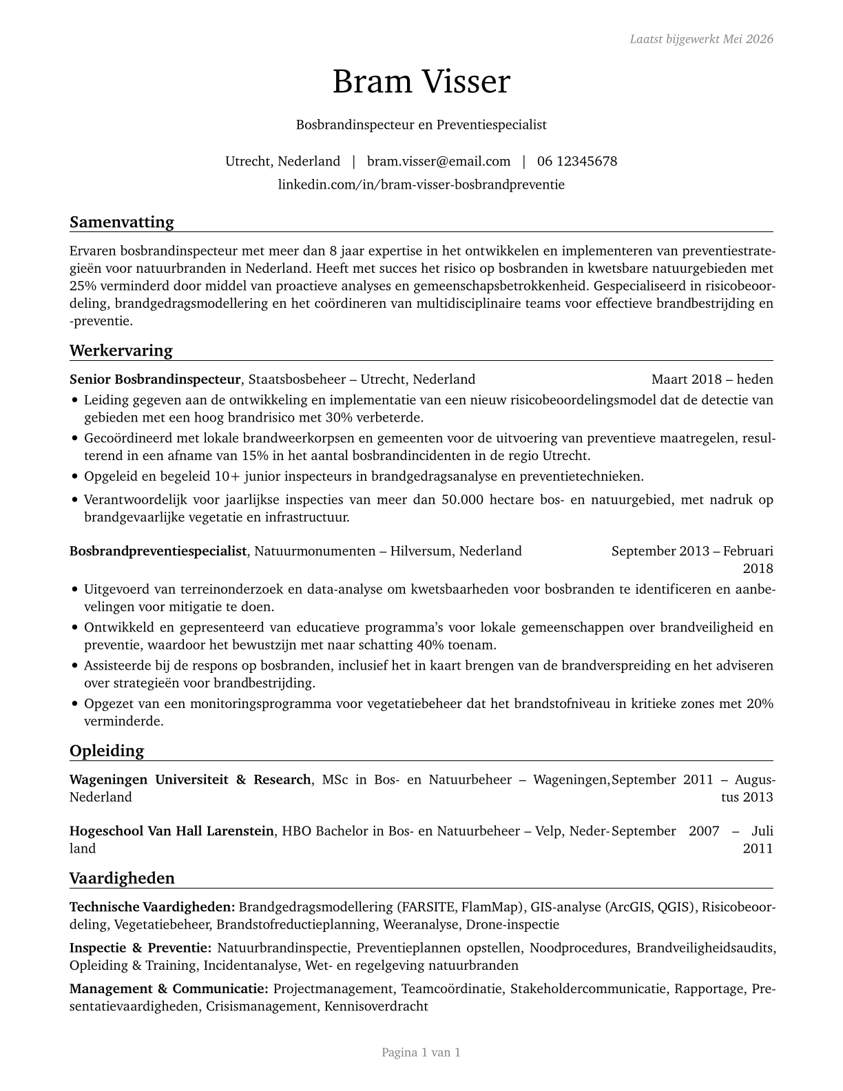 Forest Fire Inspectors and Prevention Specialists CV in Dutch — page 1
