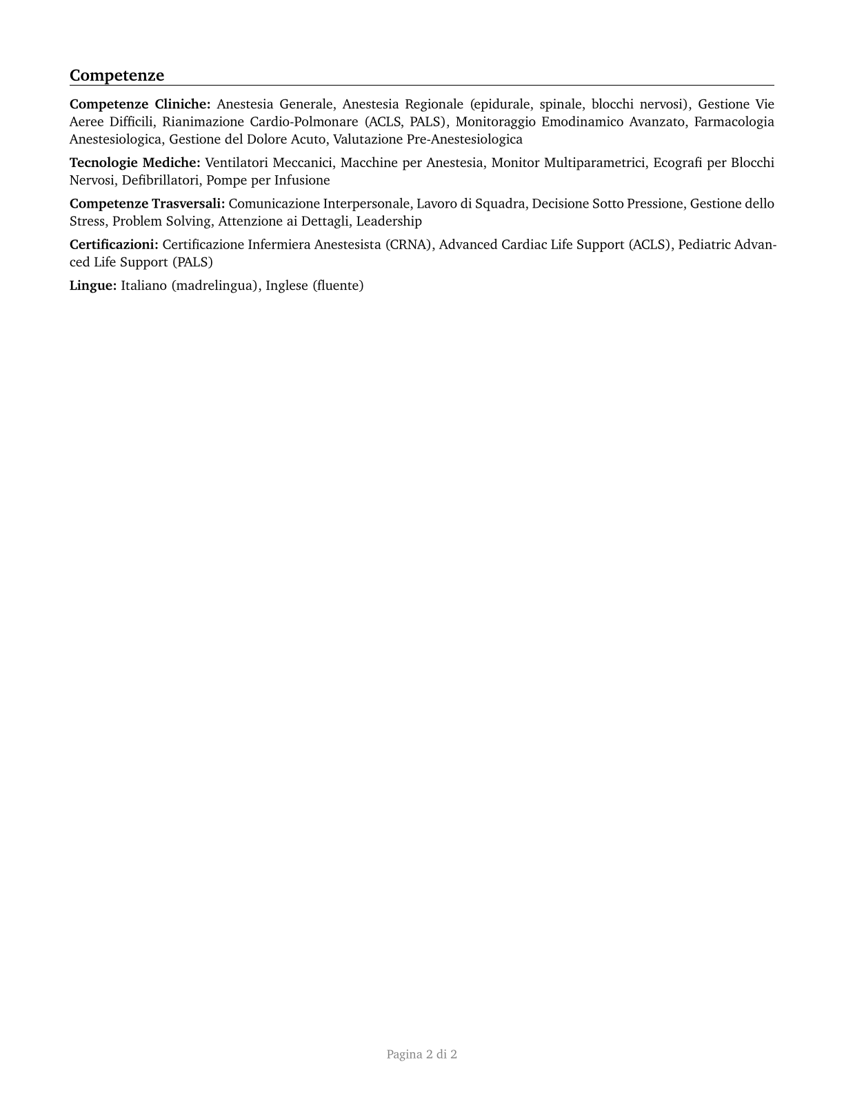 Nurse Anesthetists CV in Italian — page 2