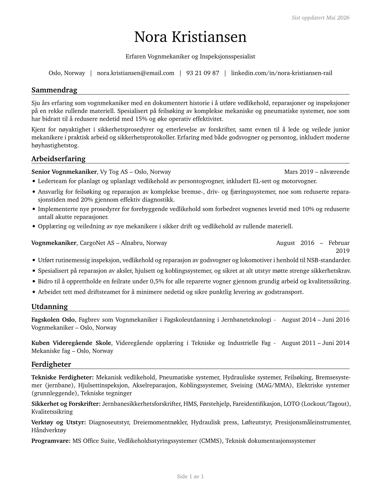 Rail Car Repairers CV in Norwegian_bokmal — page 1