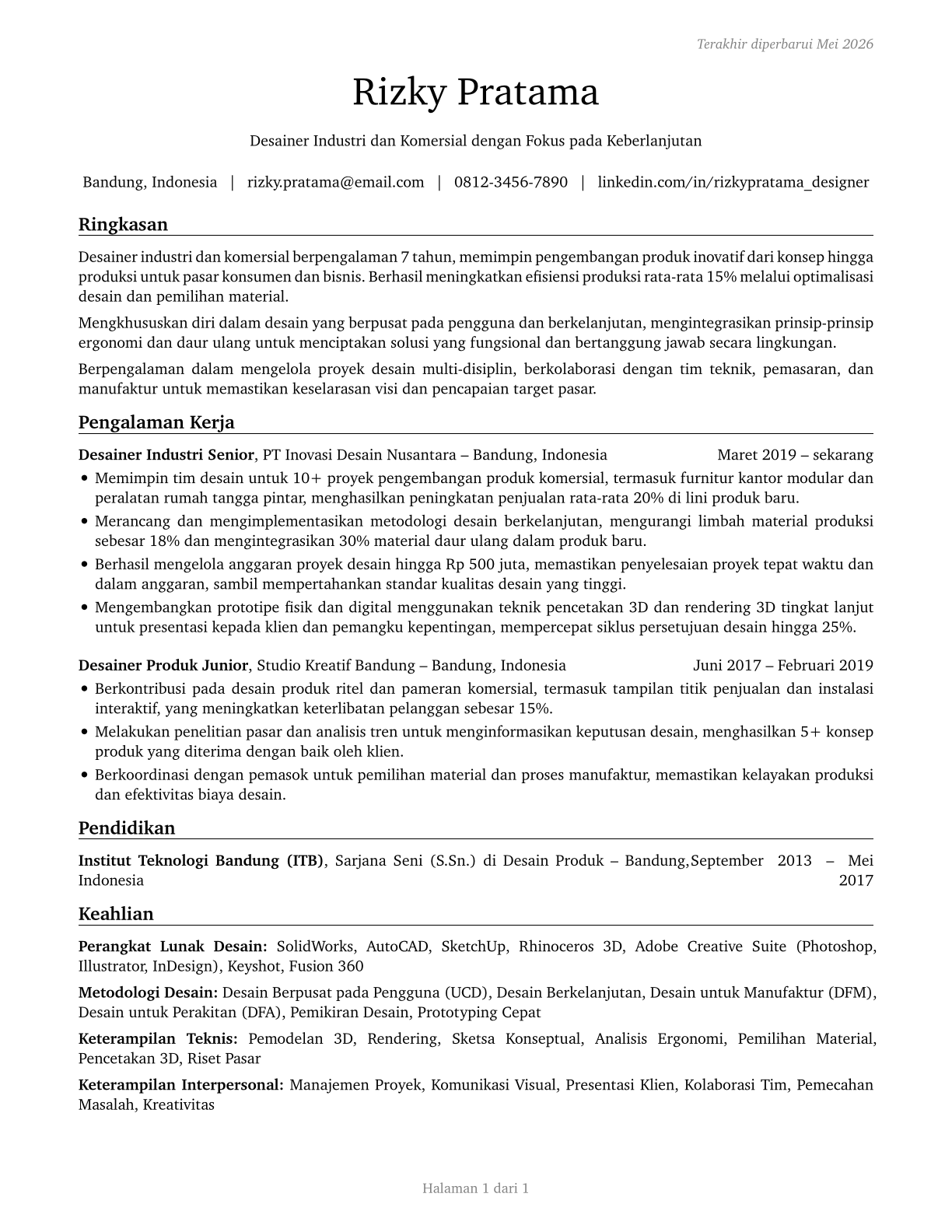 Commercial and Industrial Designers CV in Indonesian — page 1