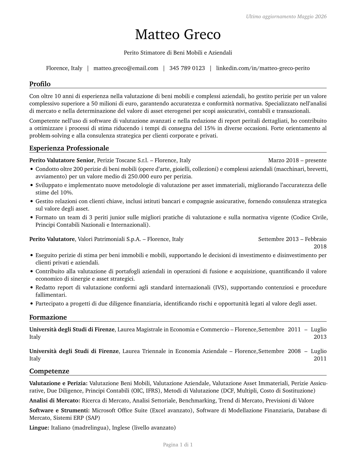 Appraisers of Personal and Business Property CV in Italian — page 1