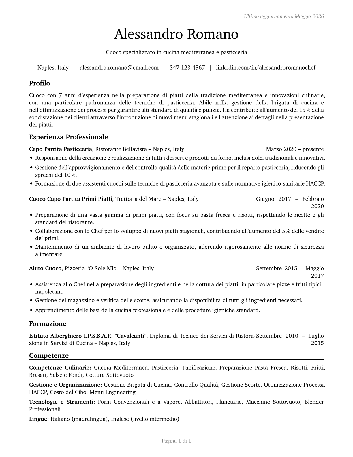 Cooks, All Other CV in Italian — page 1