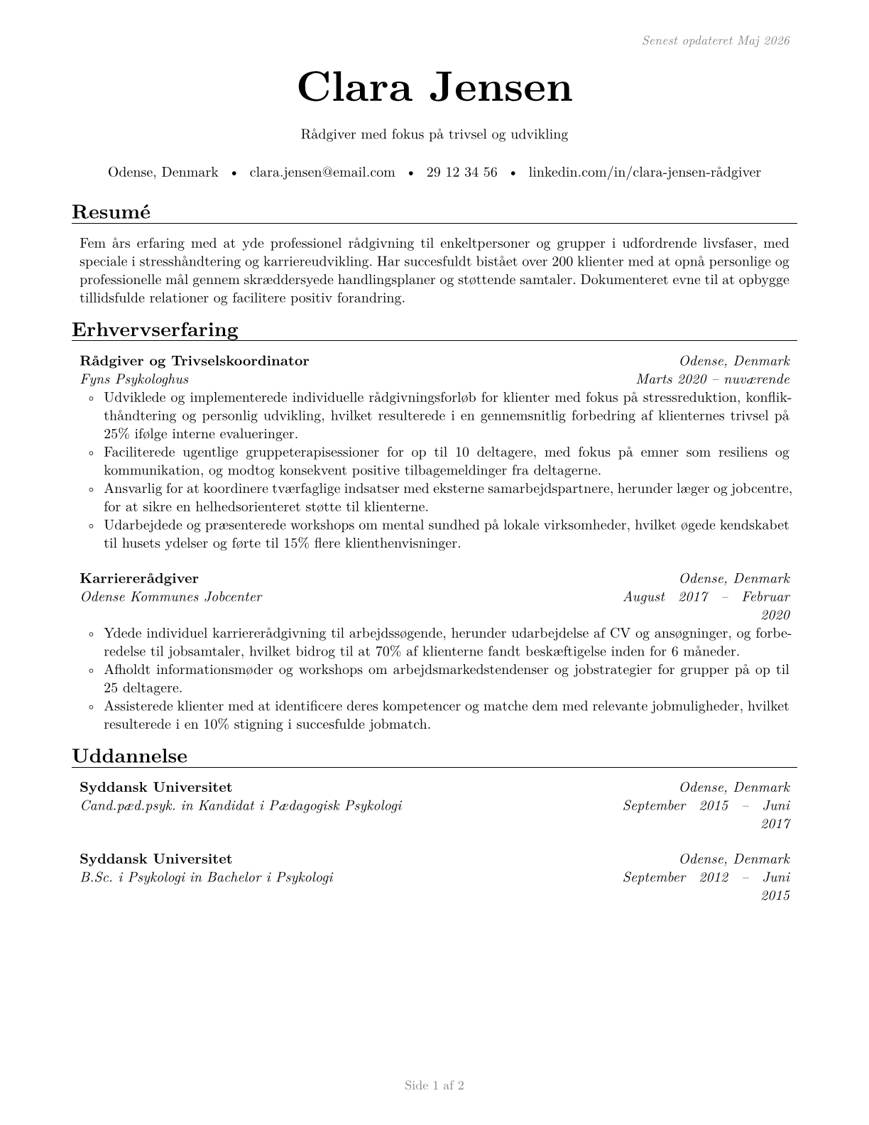 Counselors, All Other CV in Danish — page 1