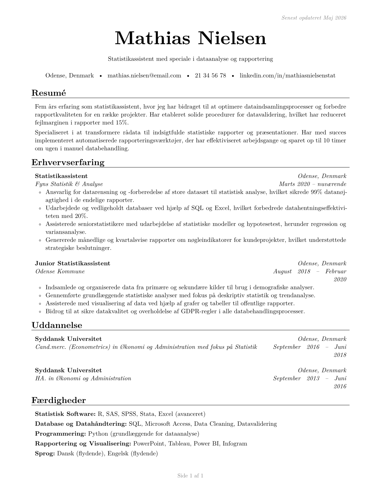 Statistical Assistants CV in Danish — page 1