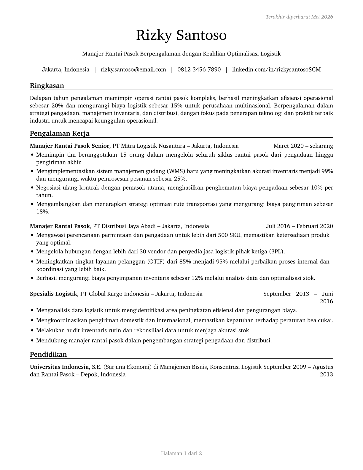 Supply Chain Managers CV in Indonesian — page 1