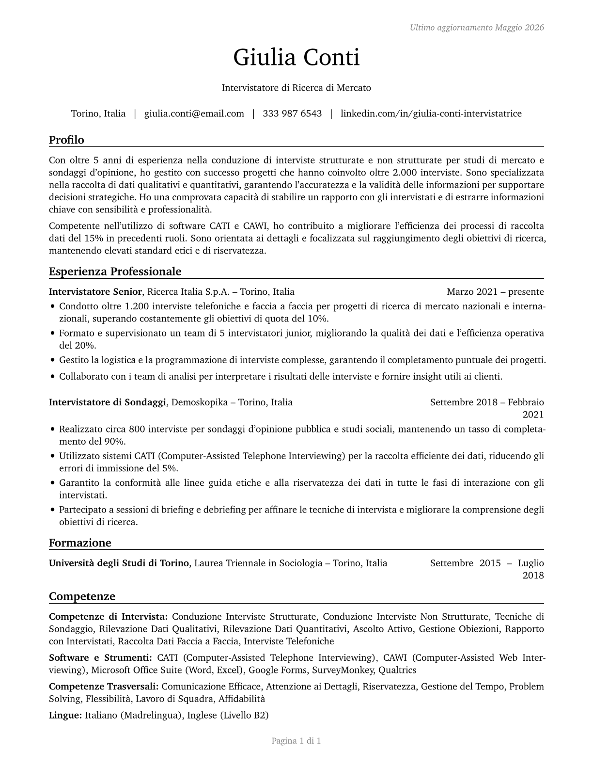 Interviewers, Except Eligibility and Loan CV in Italian — page 1
