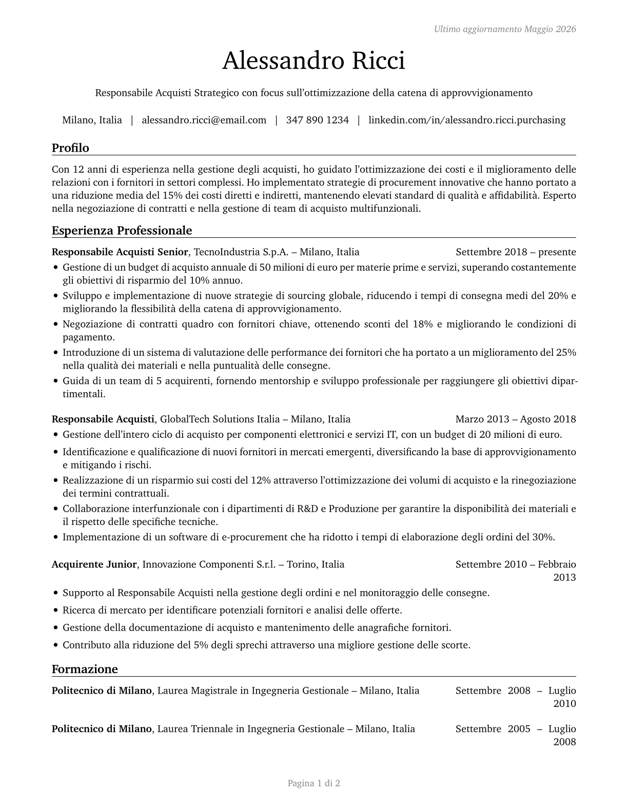 Purchasing Managers CV in Italian — page 1
