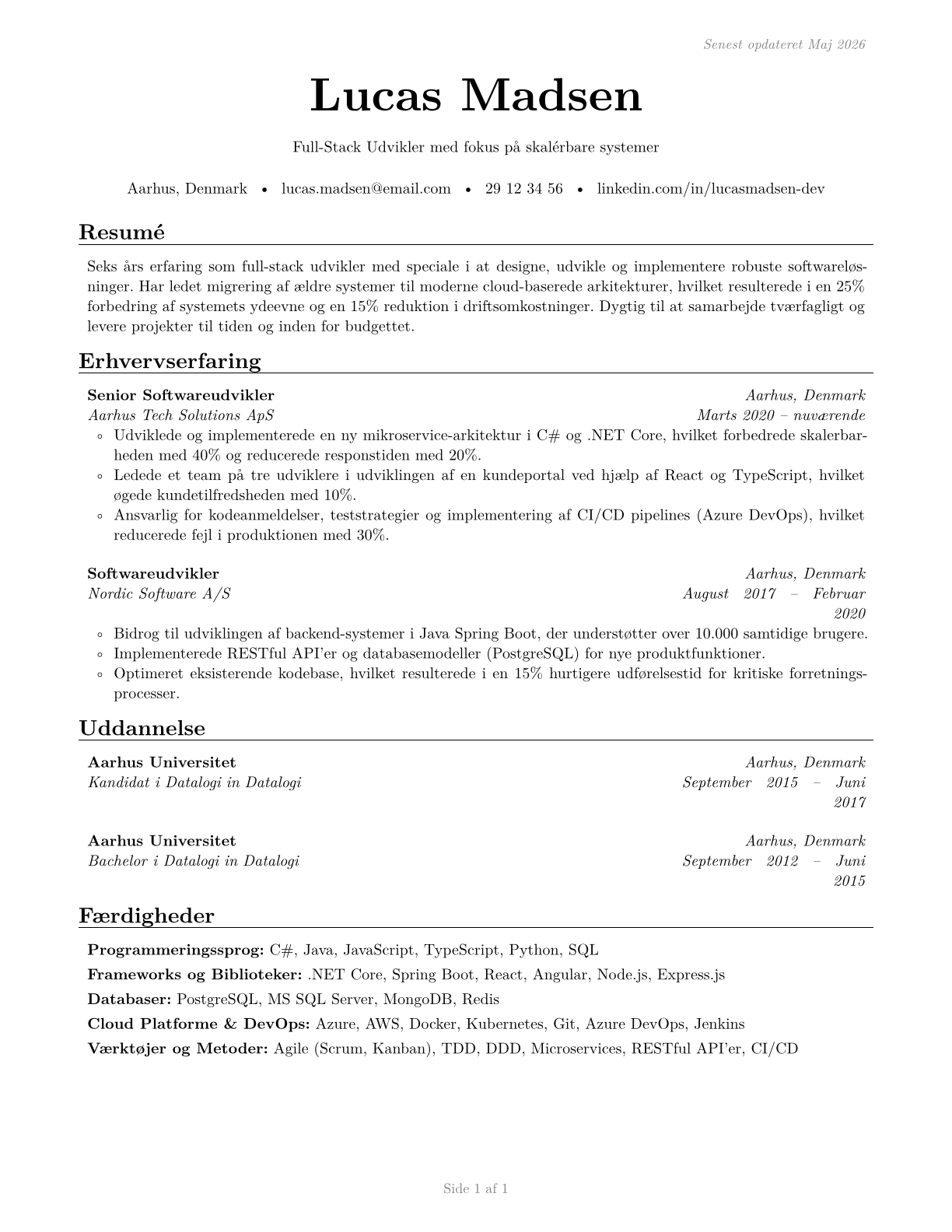 Computer Programmers CV in Danish — page 1