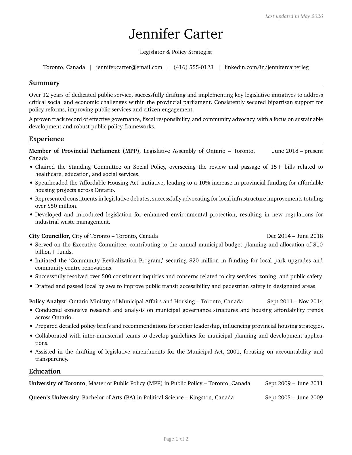 Legislators CV in English — page 1