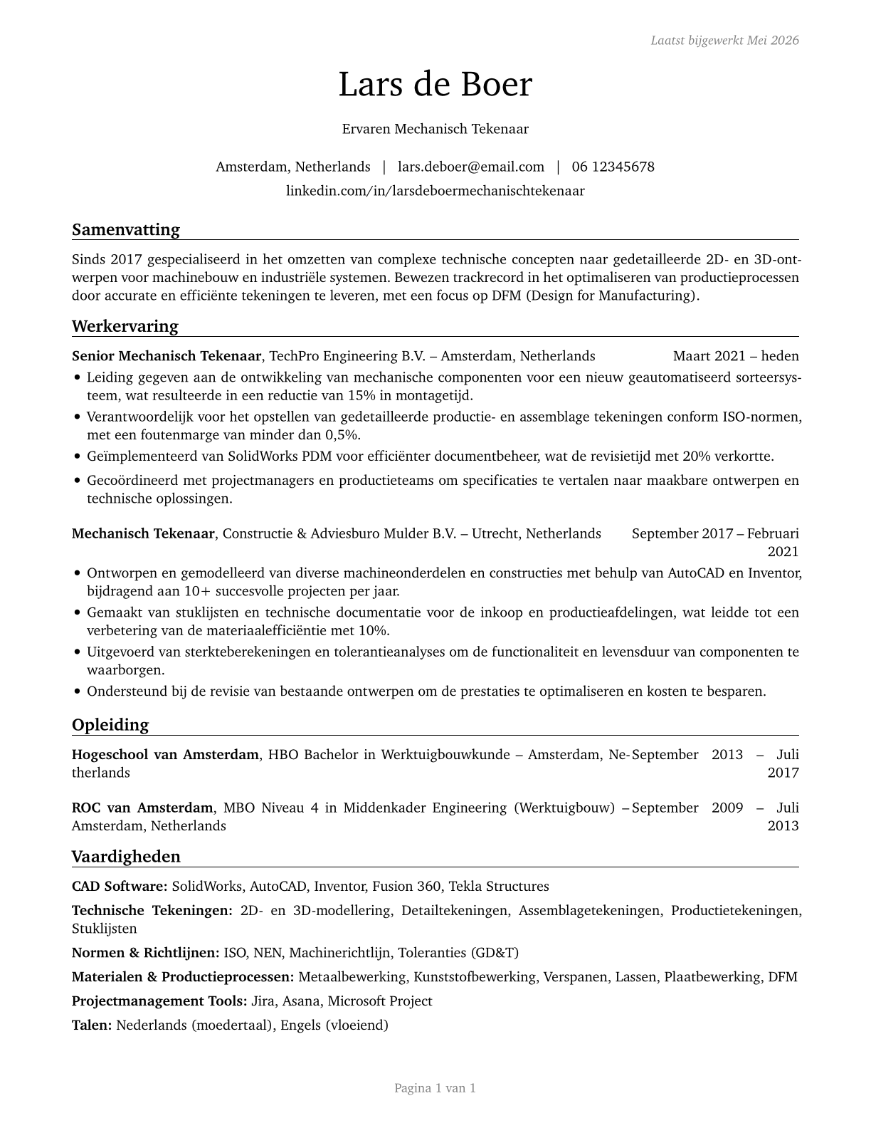 Mechanical Drafters CV in Dutch — page 1