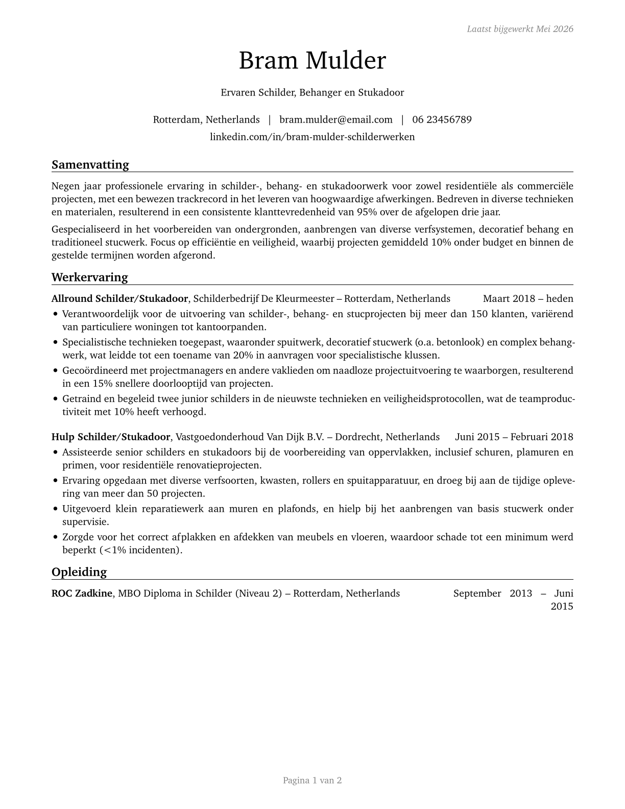 Helpers--Painters, Paperhangers, Plasterers, and Stucco Masons CV in Dutch — page 1