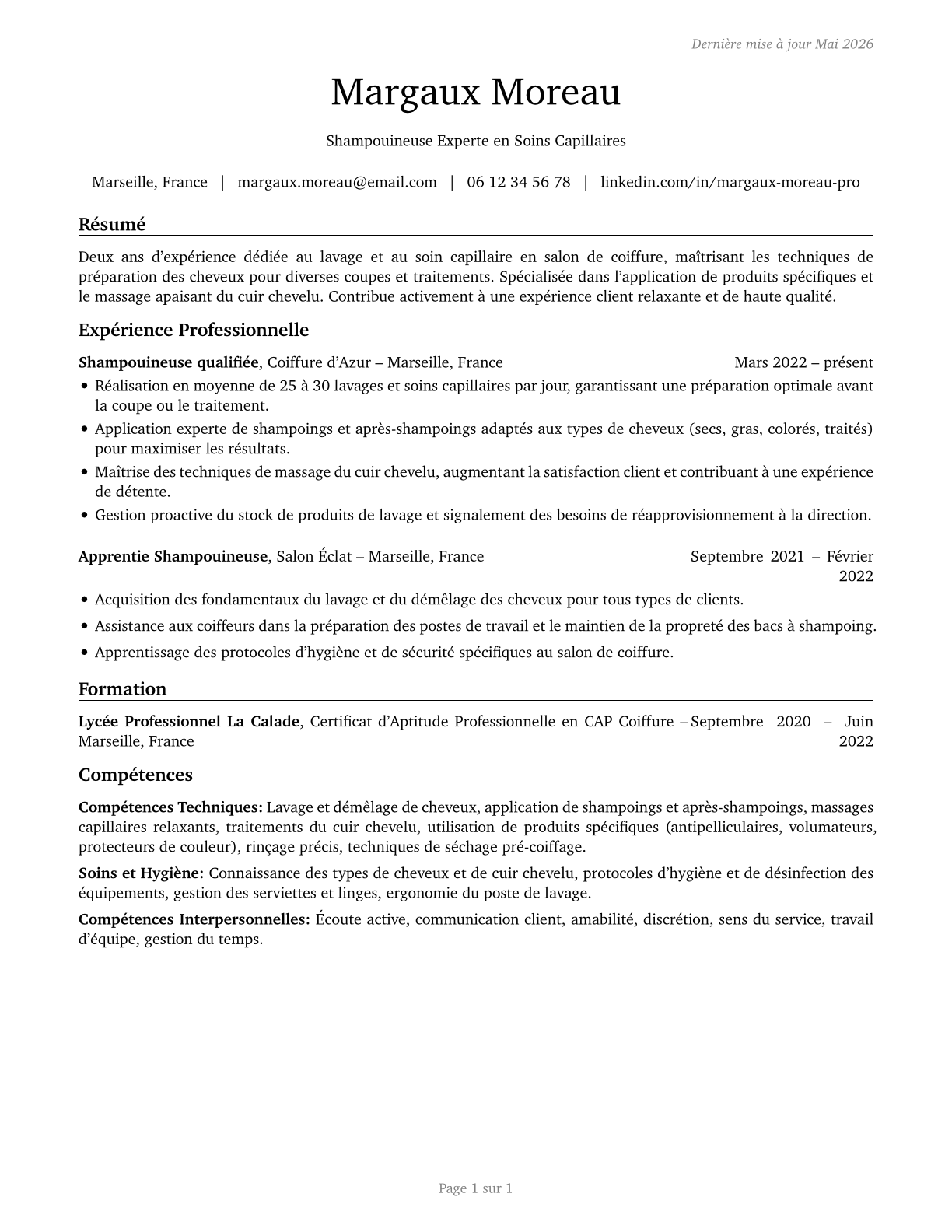 Shampooers CV in French — page 1