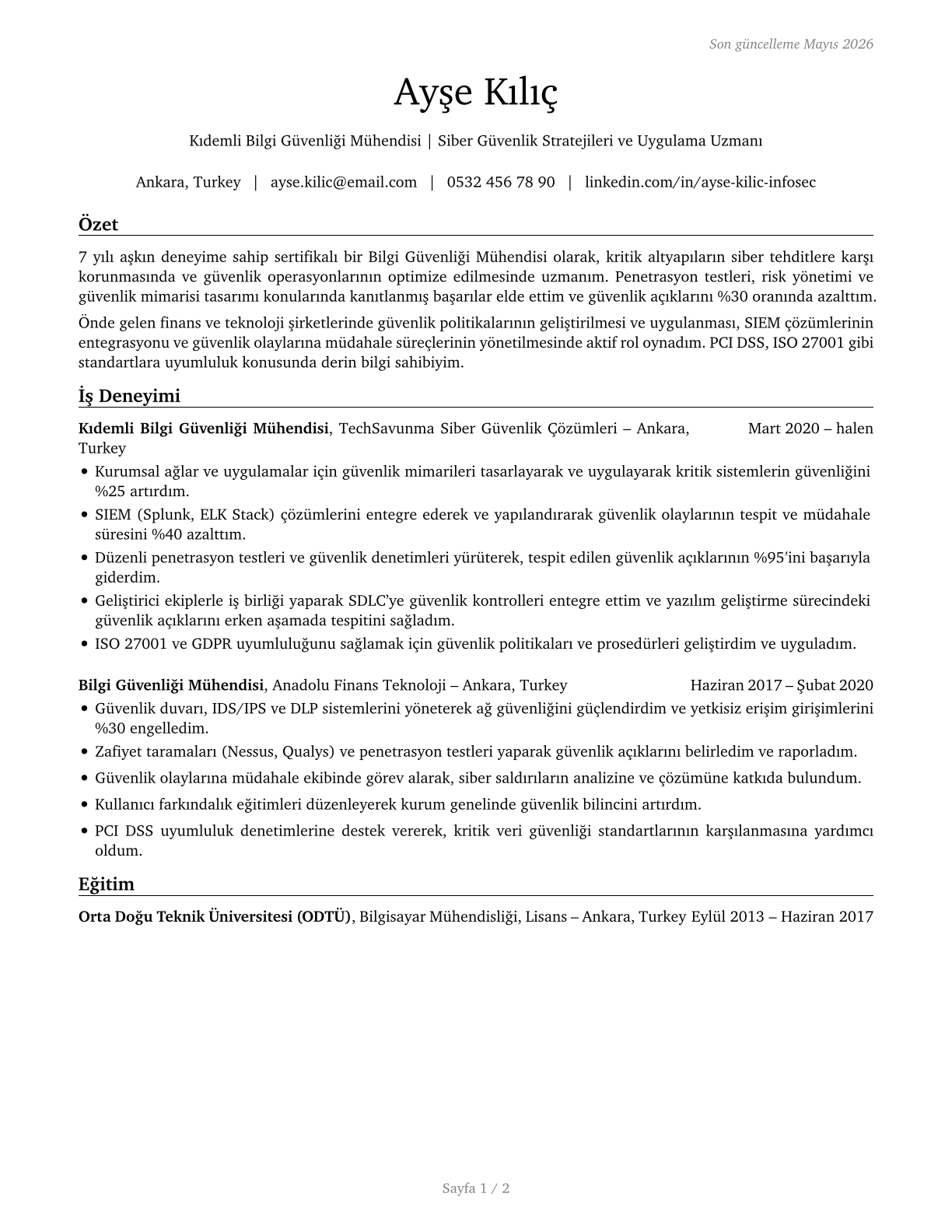 Information Security Engineers CV in Turkish — page 1