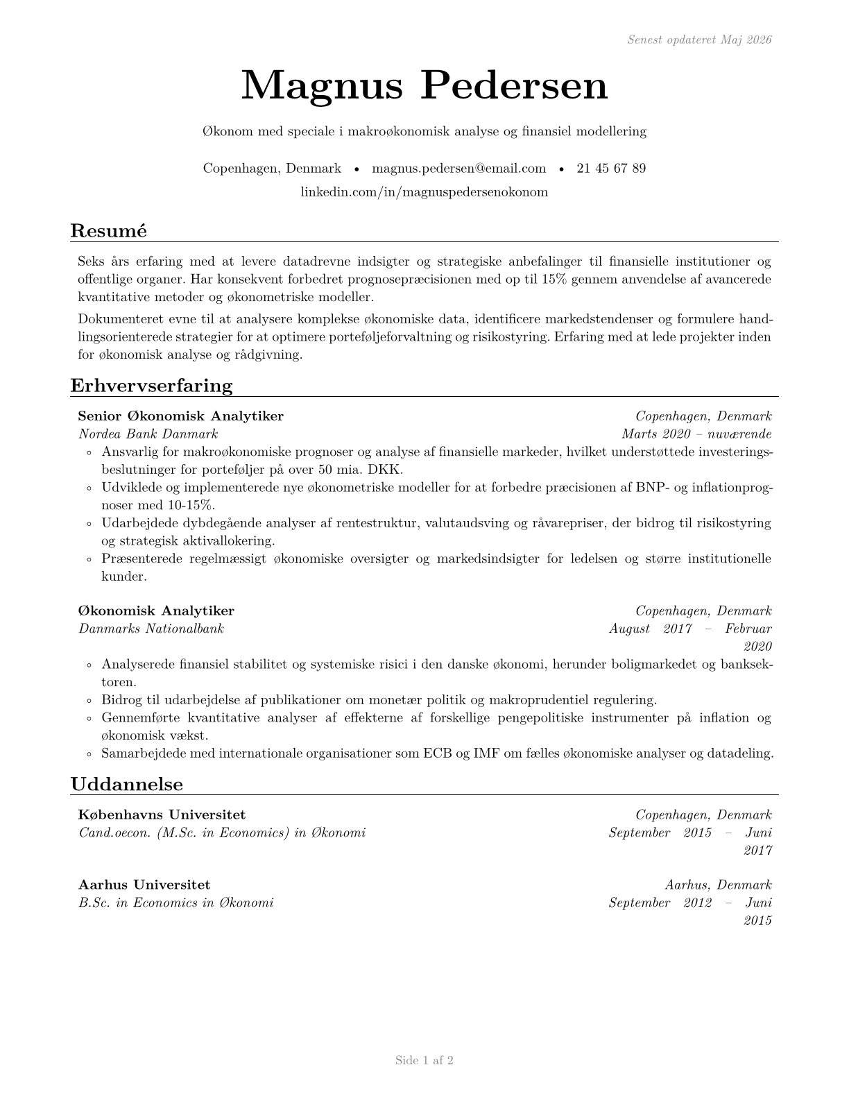 Economists CV in Danish — page 1