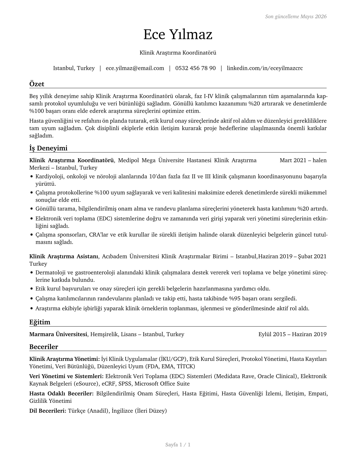 Clinical Research Coordinators CV in Turkish — page 1