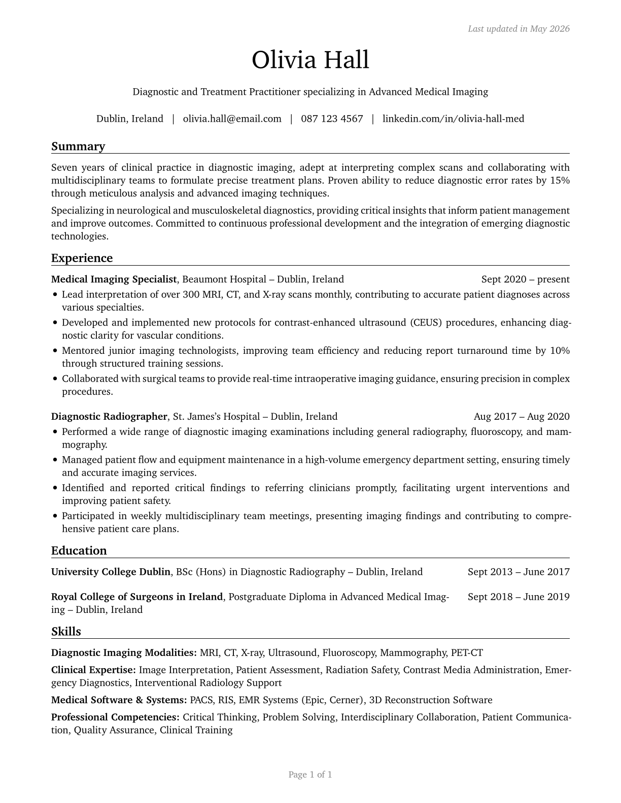 Healthcare Diagnosing or Treating Practitioners, All Other CV in English — page 1
