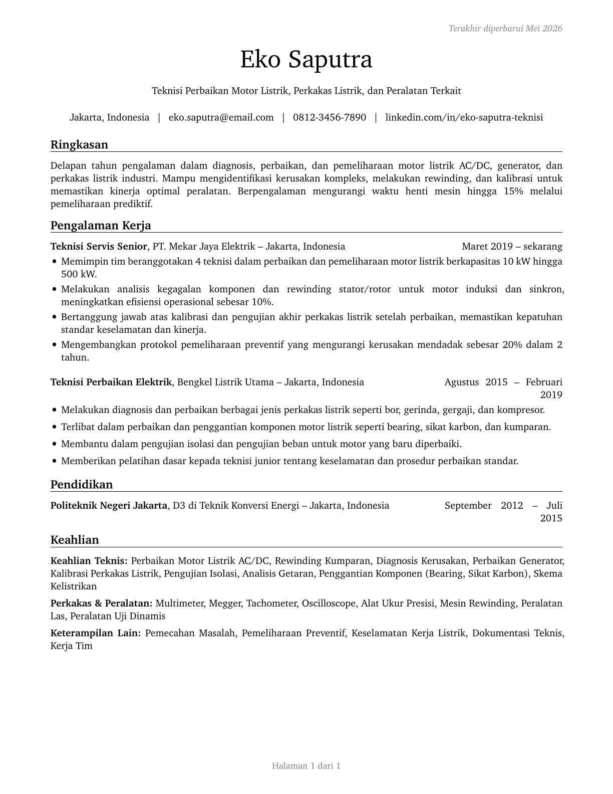 Electric Motor, Power Tool, and Related Repairers CV in Indonesian — page 1