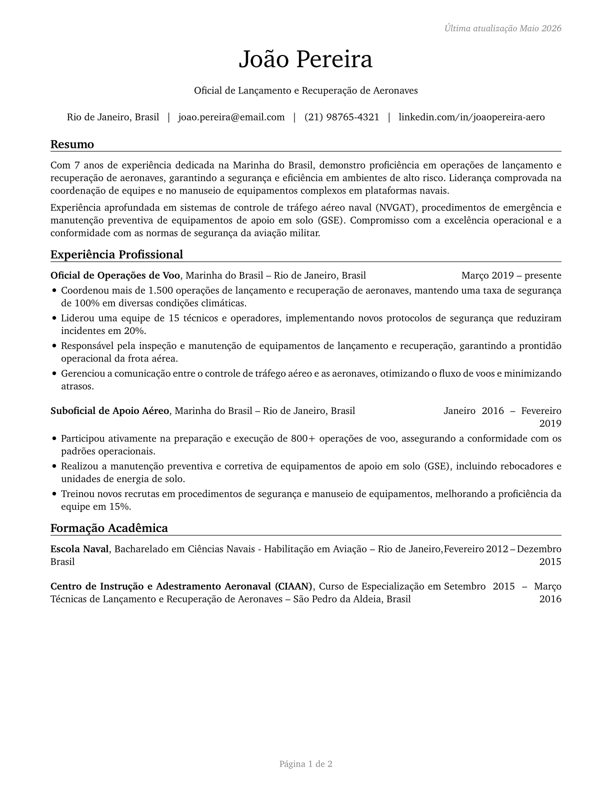 Aircraft Launch and Recovery Officers CV in Portuguese — page 1