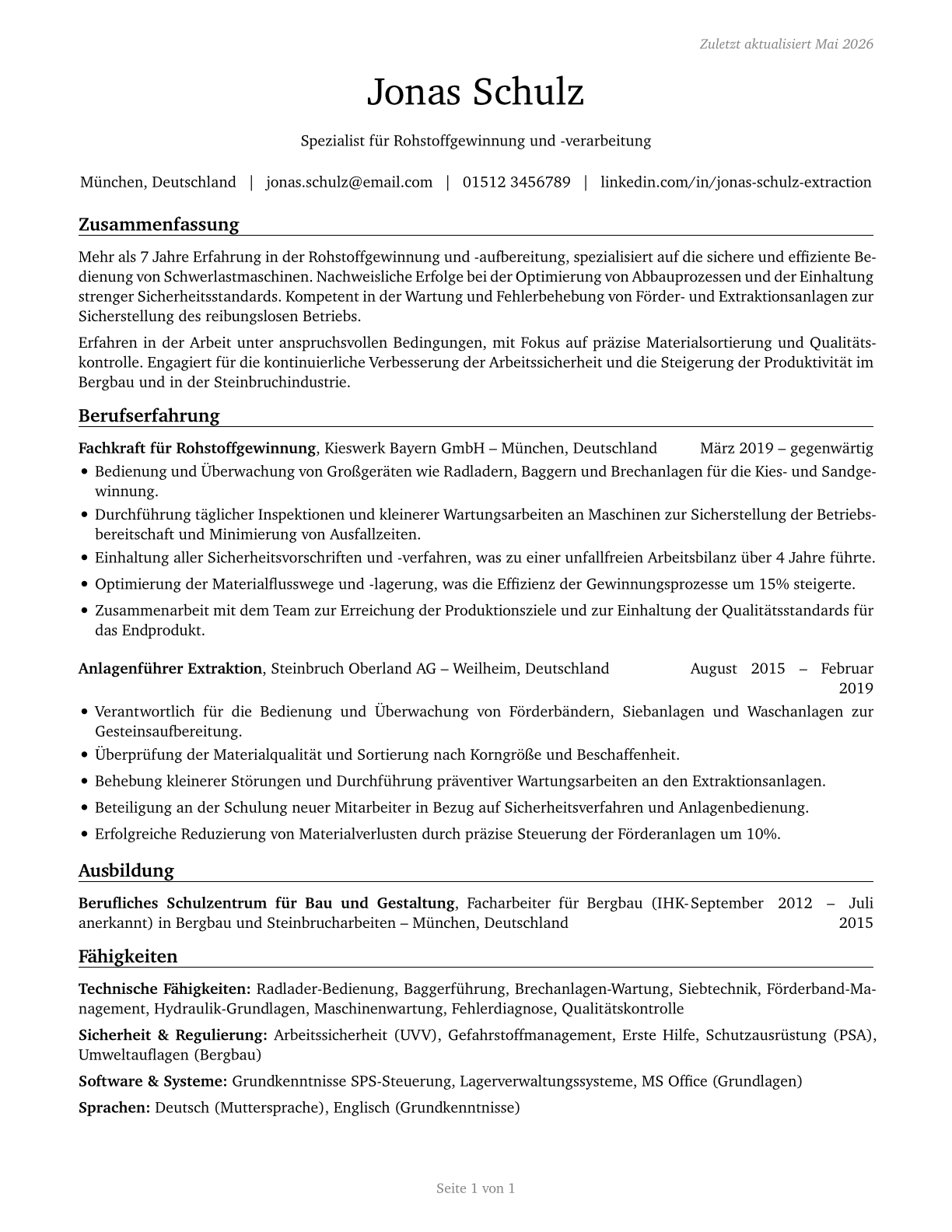 Helpers--Extraction Workers CV in German — page 1
