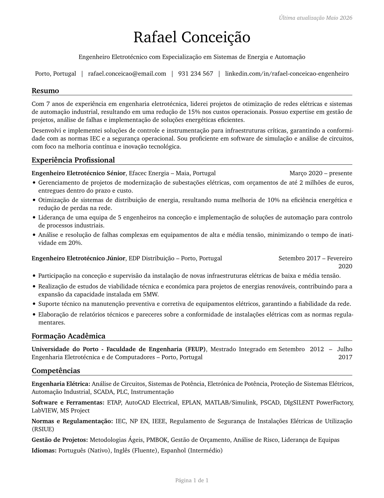Electrical Engineers CV in Portuguese — page 1