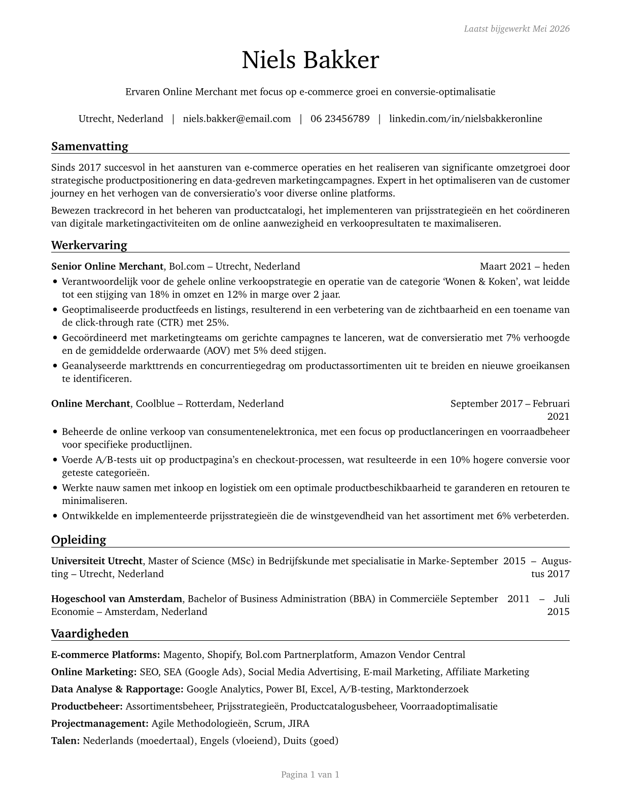 Online Merchants CV in Dutch — page 1