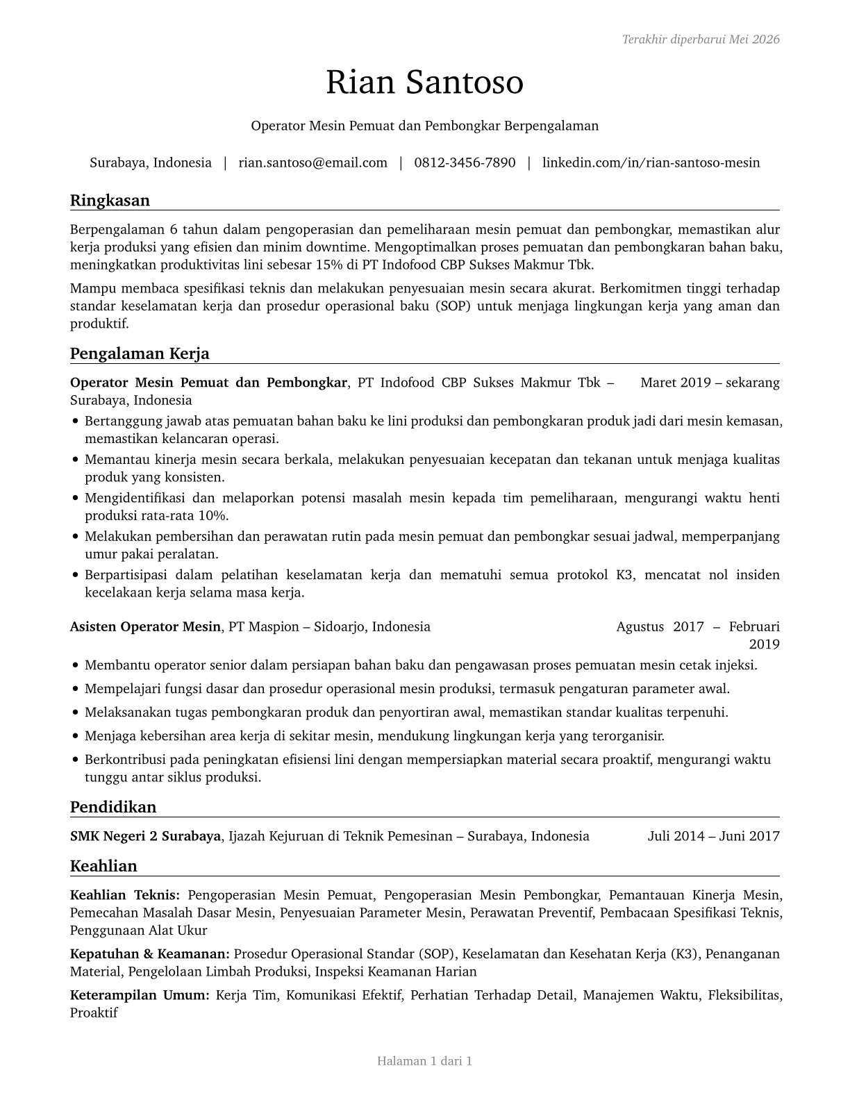 Machine Feeders and Offbearers CV in Indonesian — page 1