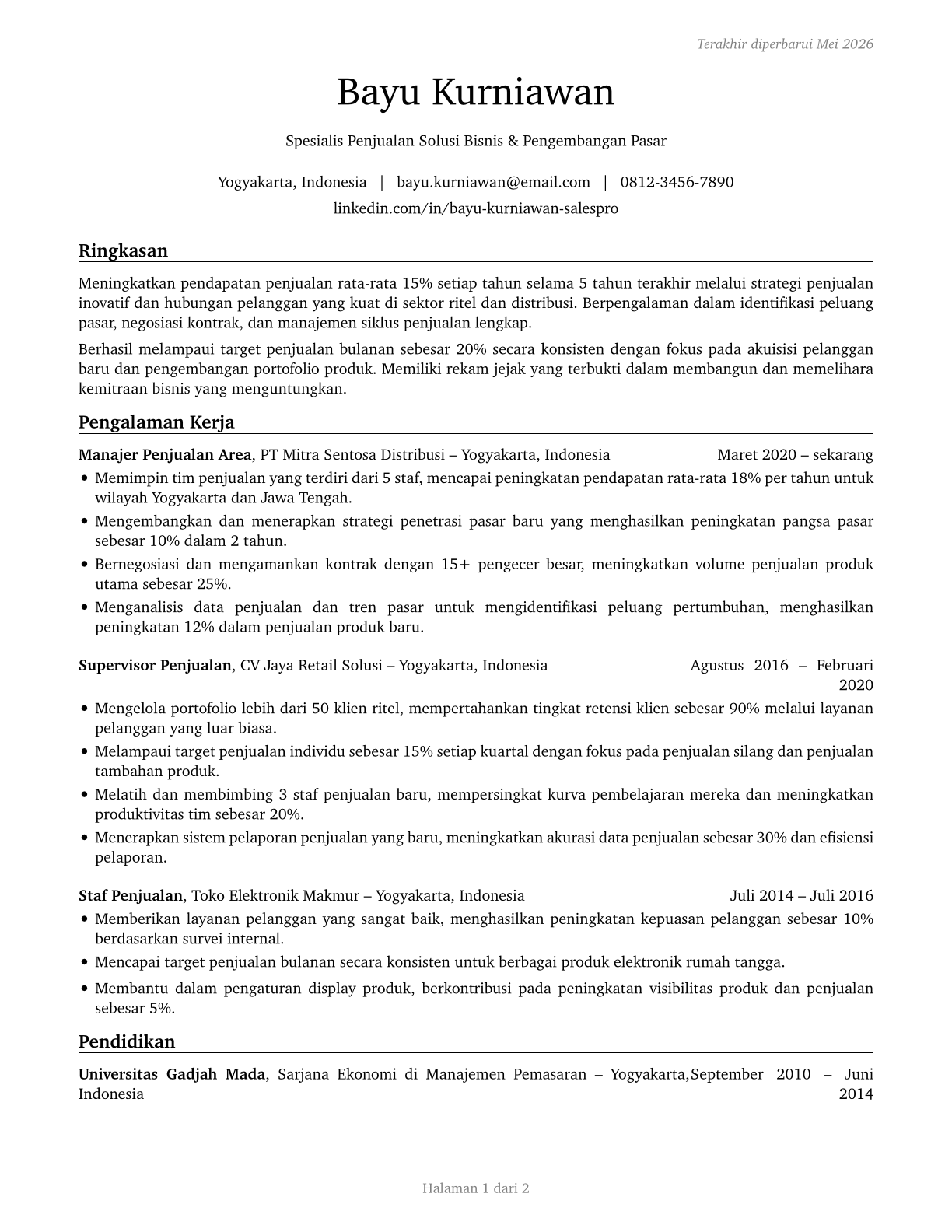 Sales and Related Workers, All Other CV in Indonesian — page 1